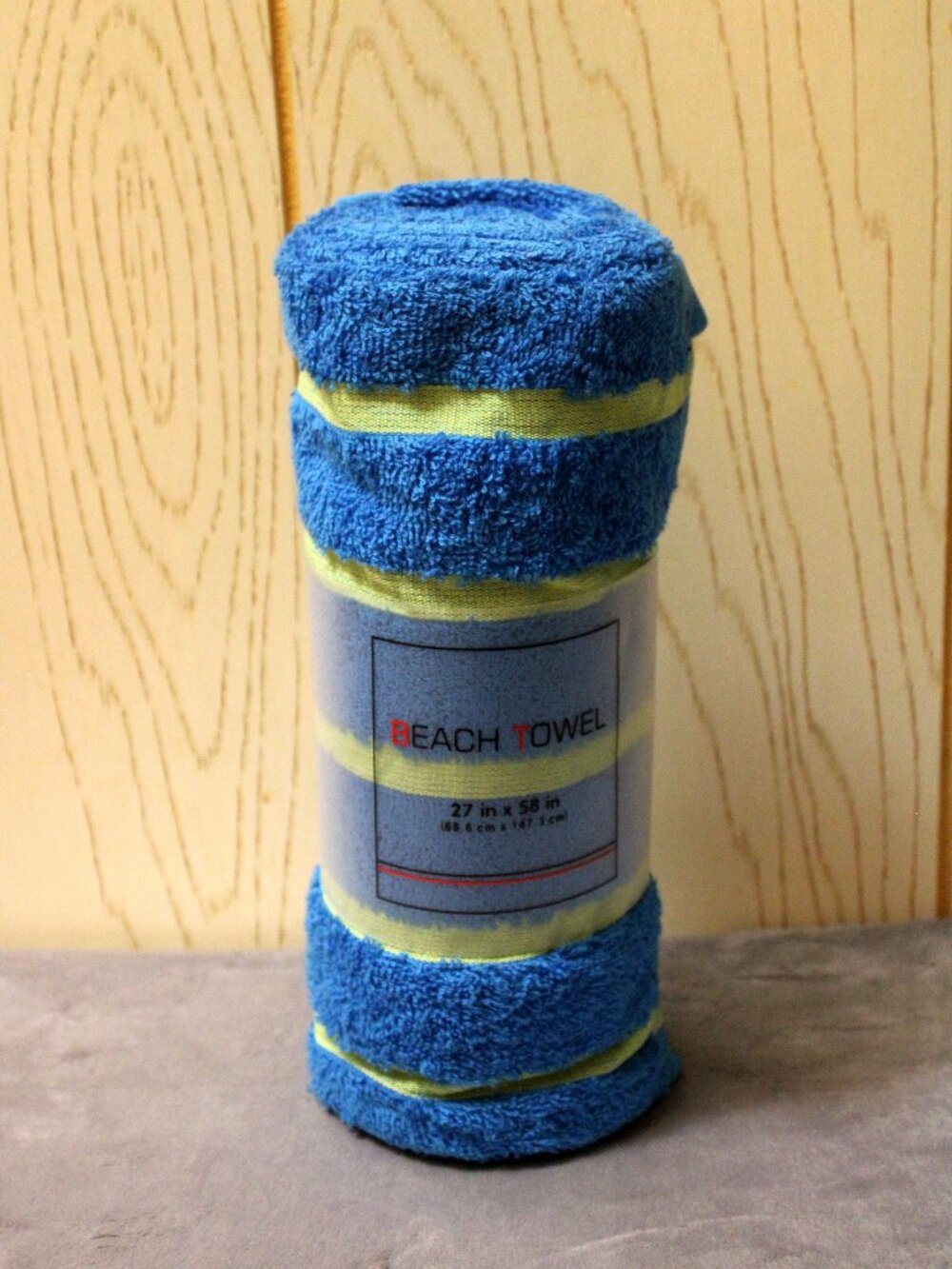 Sears Rolled Cobalt Blue & Yellow Beach Towel - New in Package